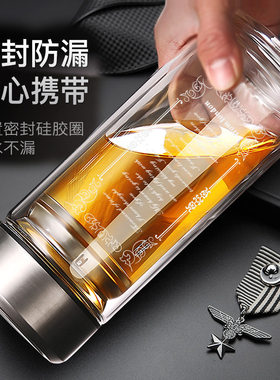 双层玻璃杯水杯大容量男家用隔热保温透明防摔耐热加厚泡茶杯子1L