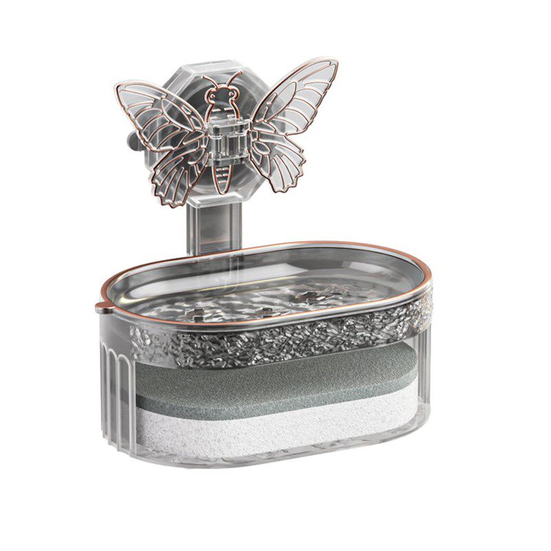 蝴蝶吸盘香皂盒带海绵擦沥水皂盒免打孔创意双层肥皂收纳盒置物架