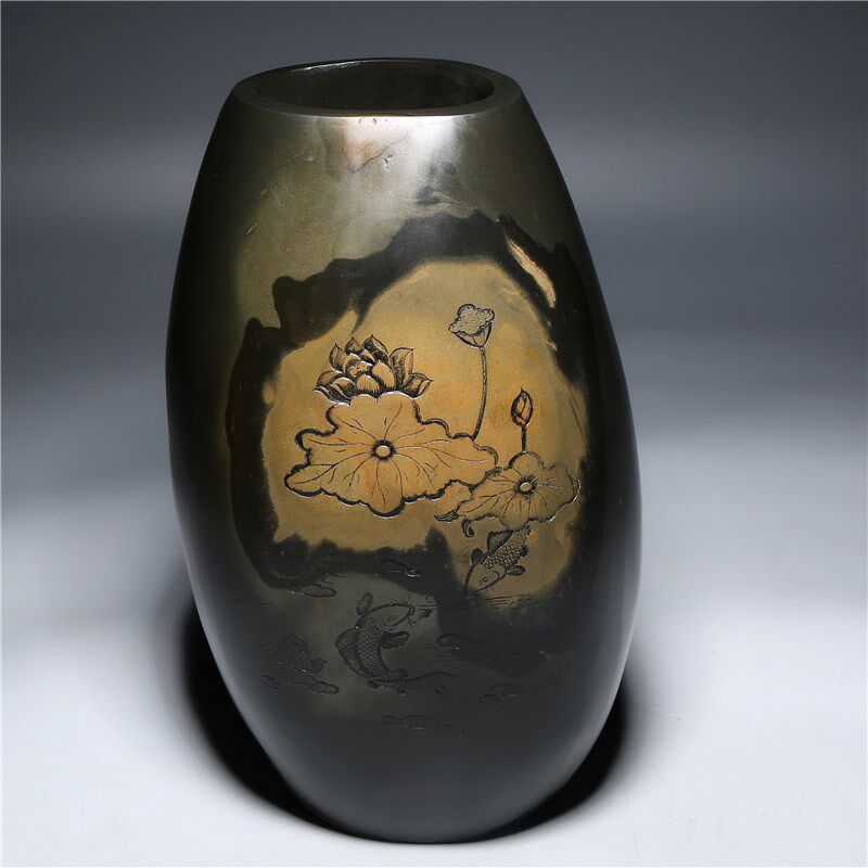 名师老坑精品/年年有余/天然原石花瓶花插砚台歙砚籽料高档文房端