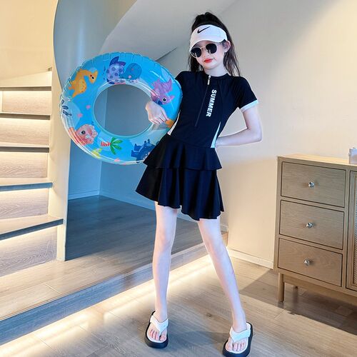 女童泳衣夏装2024新款儿童洋气连体泳装女大童夏季时髦裙式游泳衣