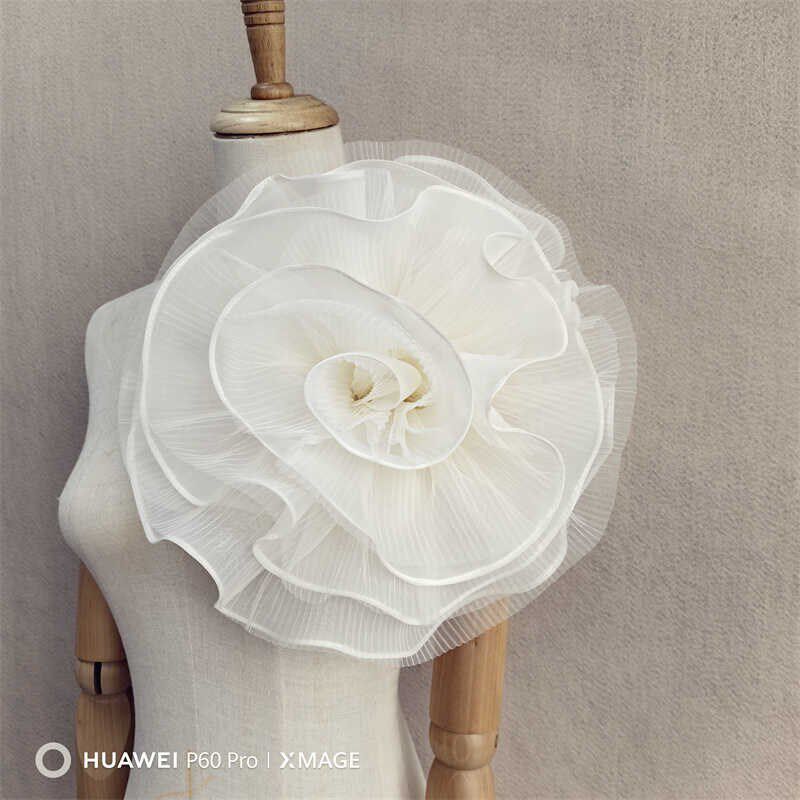 婚纱配饰压皱网纱花朵 手工花 浅香槟色女式西装婚纱礼服配饰花朵