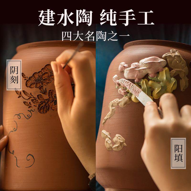 建水紫陶茶叶罐非紫砂储存茶罐大号普洱七子九饼陶瓷密封罐散茶缸