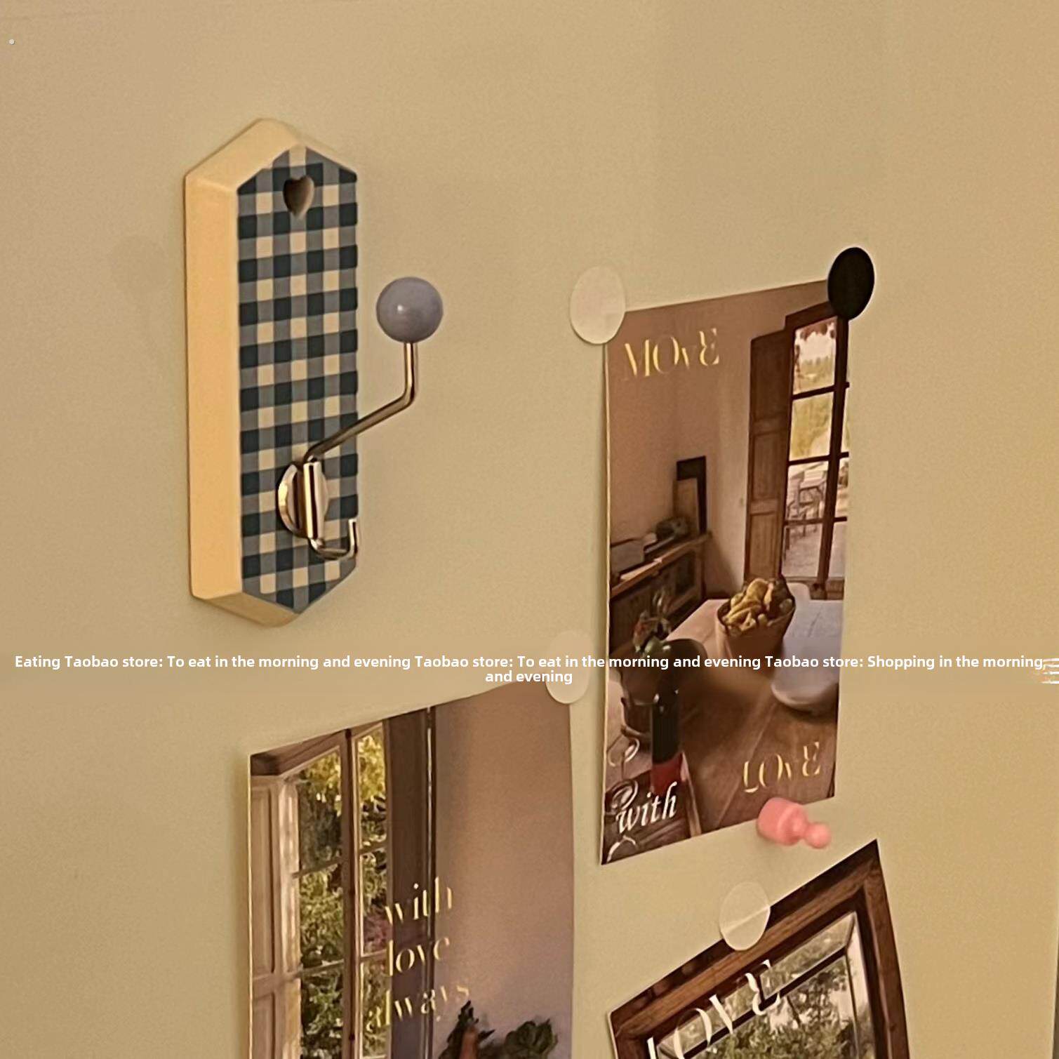 中世纪实木格子墙挂衣架门后冰箱磁铁墙无痕钩咖啡厅民宿装修