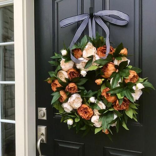 甄选跨境独立站春天门上挂饰牡丹花环Spring Front Door Wreaths