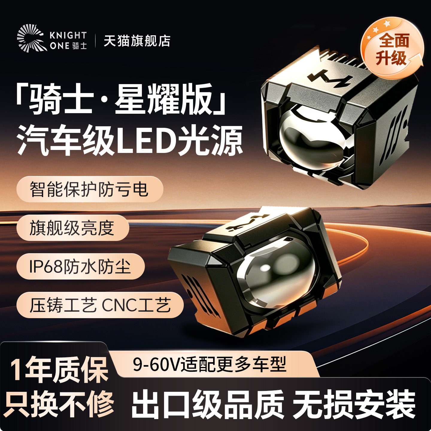 KNIGHT ONE骑士摩托车专用电动车LED射灯外置辅路强光远近光大灯