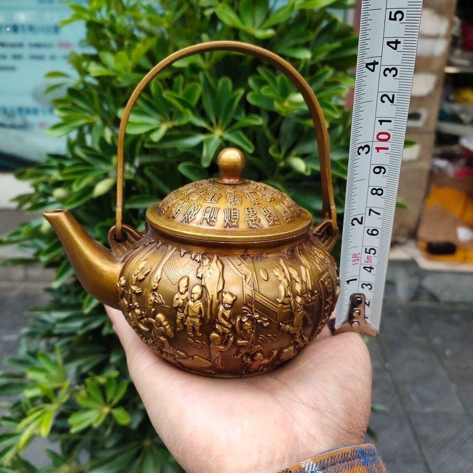 复古浮雕大清乾隆年制百子壶水壶铜壶酒壶全铜黄铜仿古老物件摆件