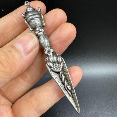 复古藏式手工錾刻天铁杵橛吊坠项链吊坠手把件