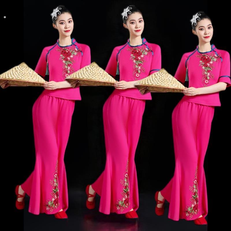 喜庆新款广场舞服套装女式中袖秧歌舞蹈表演服扇子舞跳舞演出服装