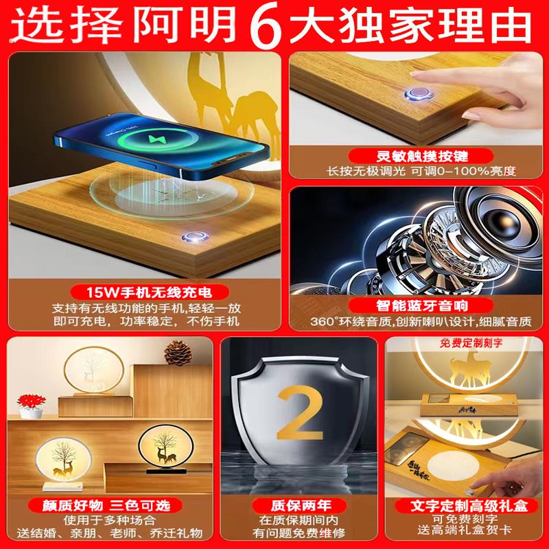 生日礼物无线充电音响宿舍轻奢护眼创意复古学习工作专用氛围台灯