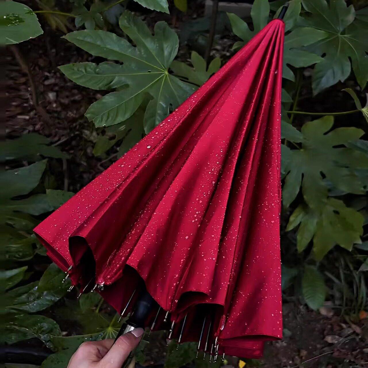 高档红色雨伞加大加厚加固精致晴雨两用自动长柄伞新年订结婚礼物
