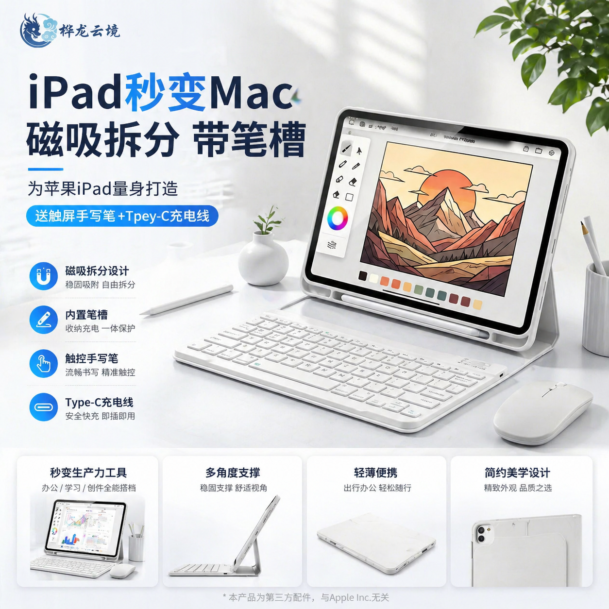 桦龙云境适用苹果IPad平板11/12代AIR7/8全包裹硅胶IPAD保护套搭配轻薄便携无线蓝牙键鼠套装办公打字专用