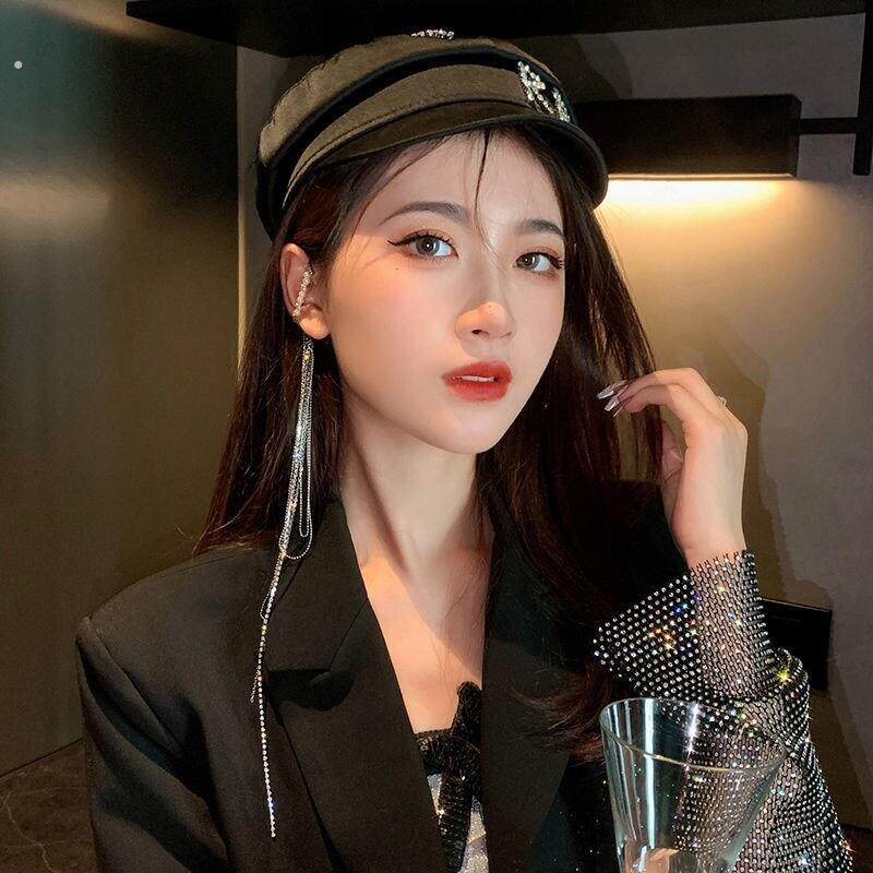 2023全新超长钻石镶嵌流苏耳环小众设计冷风格非穿孔超级仙女耳环