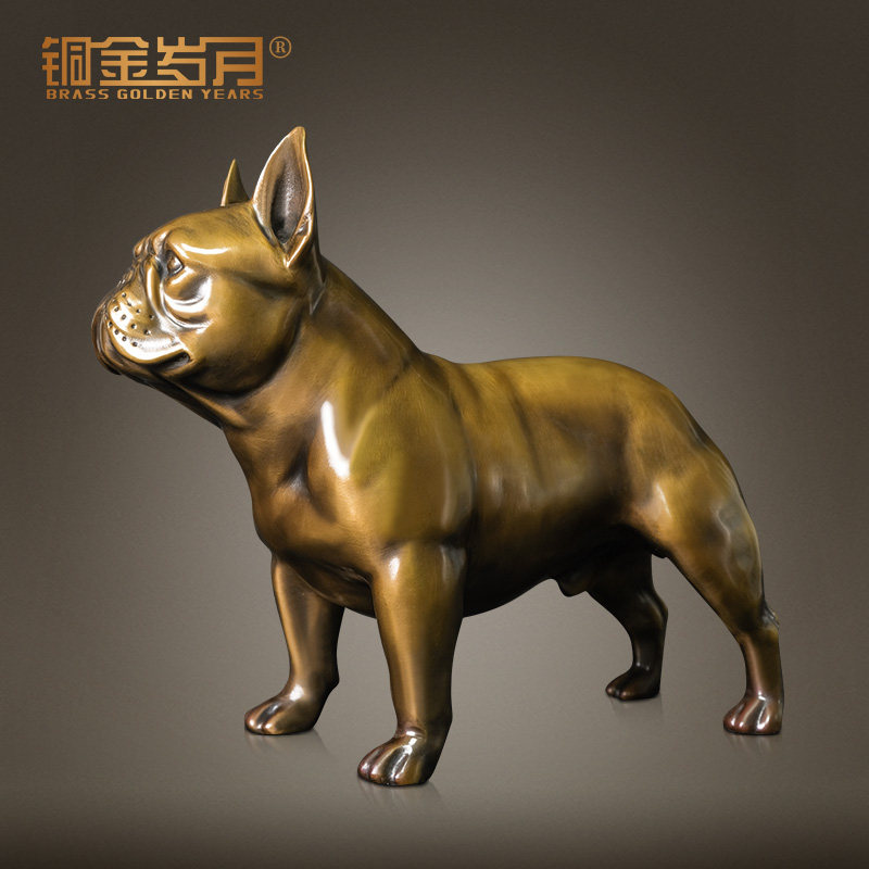 铜金岁月黄铜狗摆件创意法斗犬新中式工艺品中式客厅家居装饰品