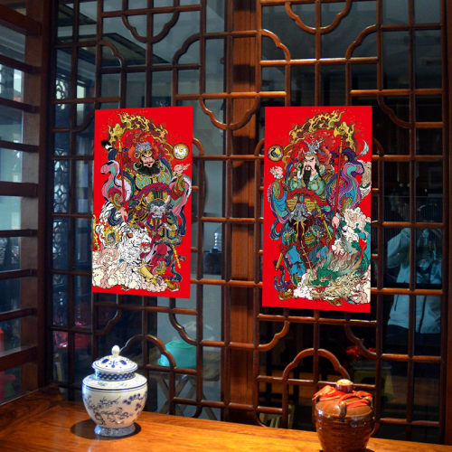 门神贴年画2022虎年春节过年装饰贴纸神荼郁垒秦叔宝尉迟恭守门将