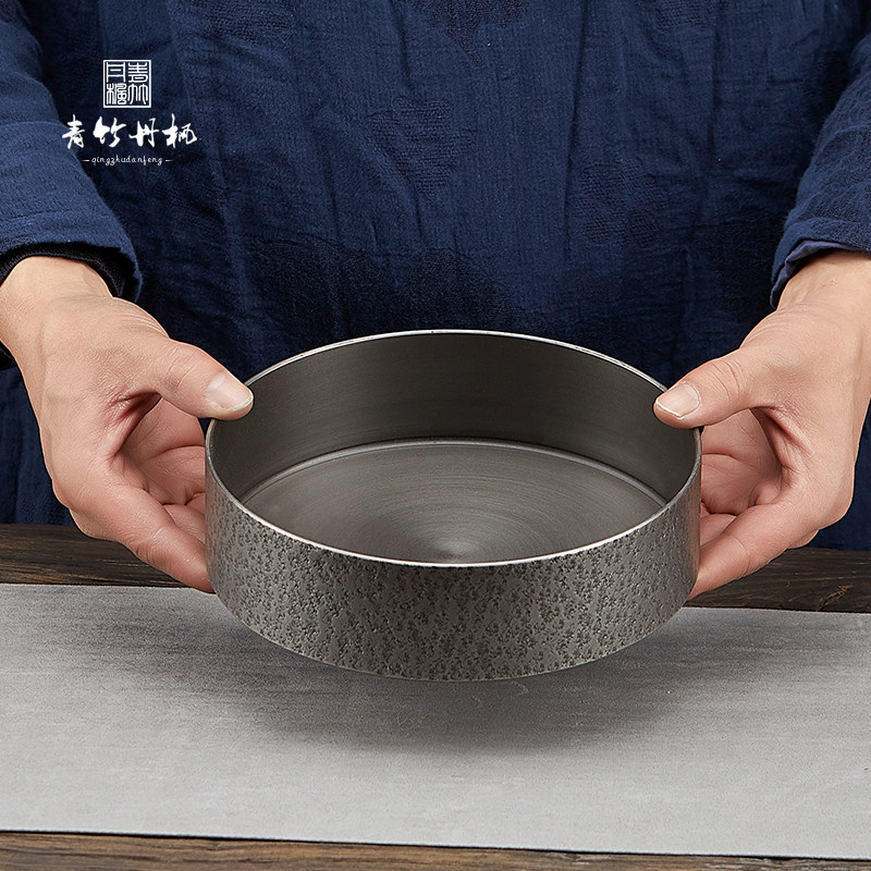 青竹丹枫纯锡茶洗家用带盖大号壶承干泡台储水日式茶道水盂建水