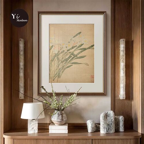 法式中国风复古客厅装饰画新中式玄关柜餐厅卧室挂画古典花卉壁画