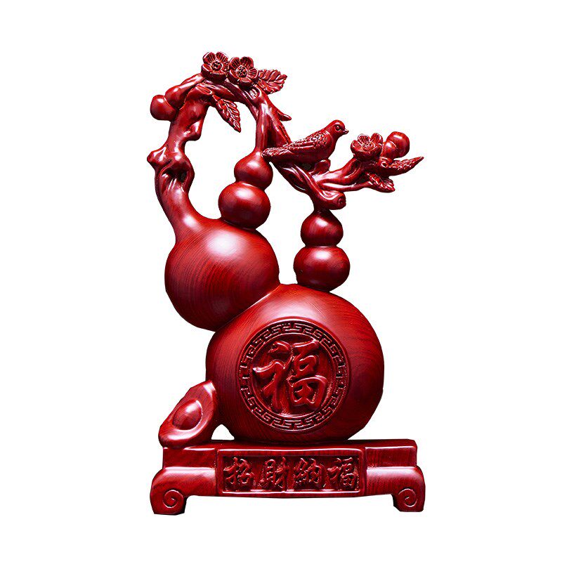 木雕五福临门葫芦摆件实木招财纳福喜鹊登梅祝福家居摆设乔迁送礼