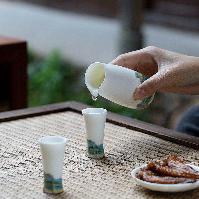 甄选陶瓷酒具套装酒壶小酒盅清酒杯喝酒杯白酒杯分酒器一口杯千里