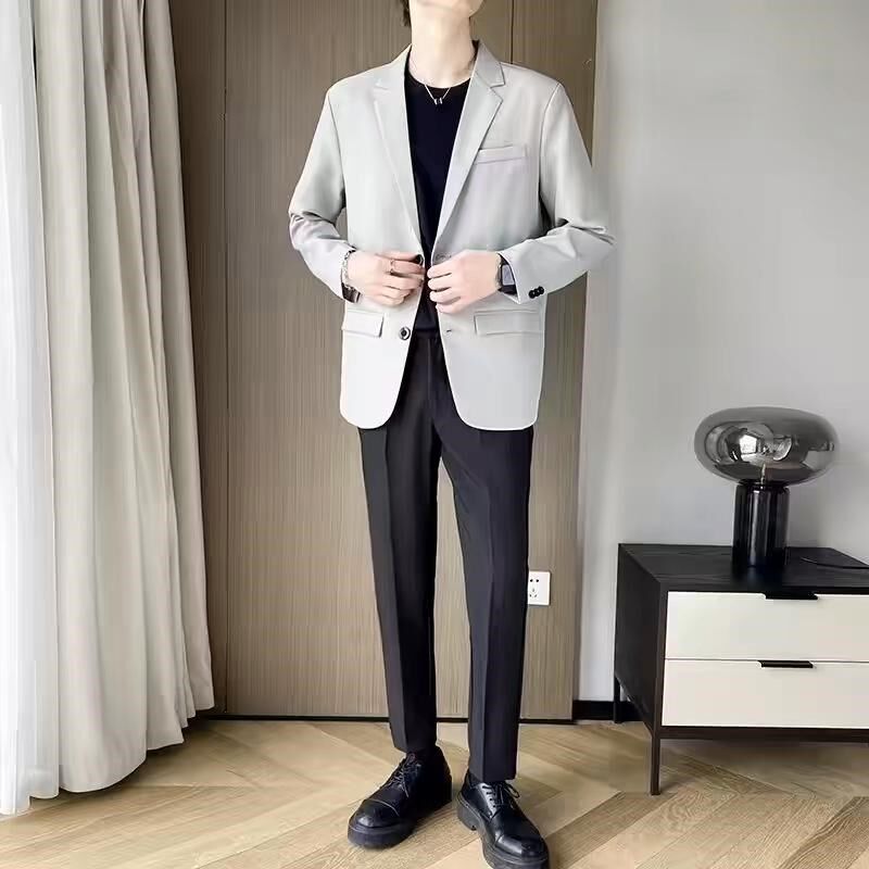 司仪主持人西服四件套装男外套浅灰色结婚小西装马甲衬衫面试西裤