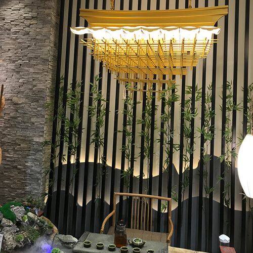 新中式禅意宴会厅餐饮大堂售楼部沙盘茶室艺术创意屋檐木房子吊灯