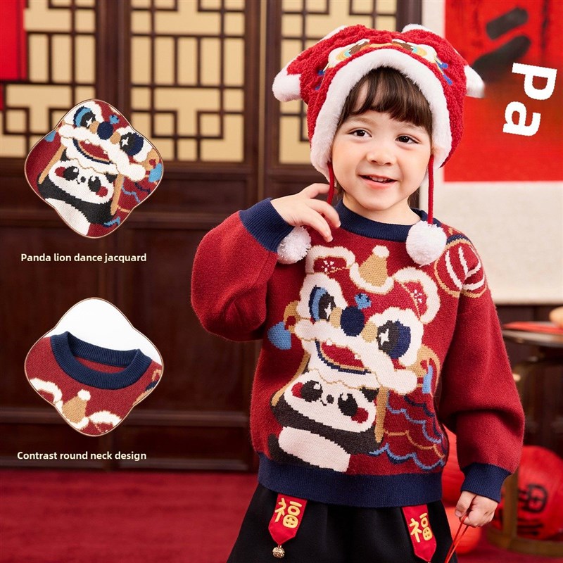 儿童红色新年服装冬天婴儿新年服装男孩新年问候儿童服装女孩一岁