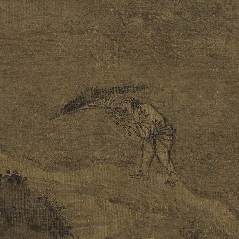 元人风雨归舟图国画山水人物画高清微喷绘复制品客厅装饰挂轴画