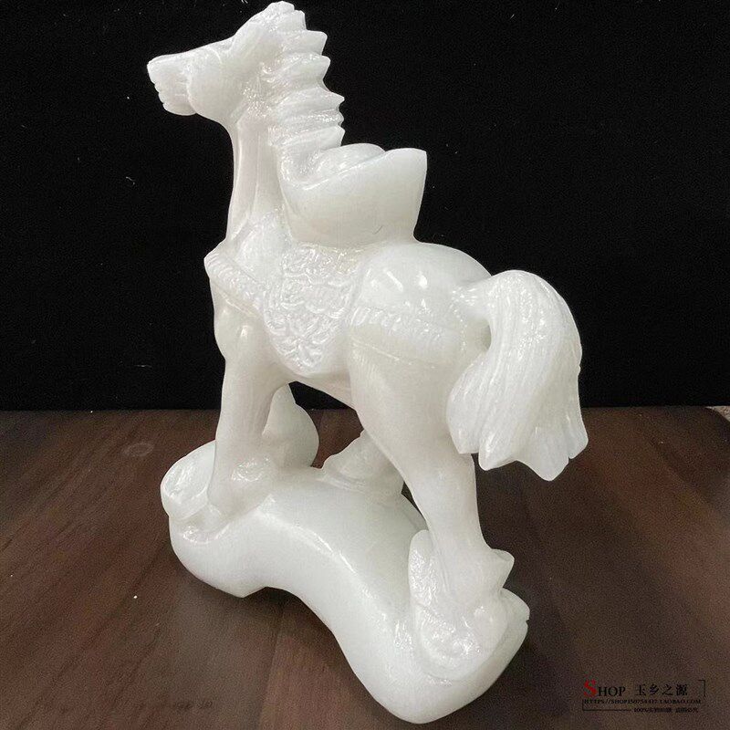 马上发财摆件天然白玉新中式家居客厅老板领导办公桌装饰品工艺品