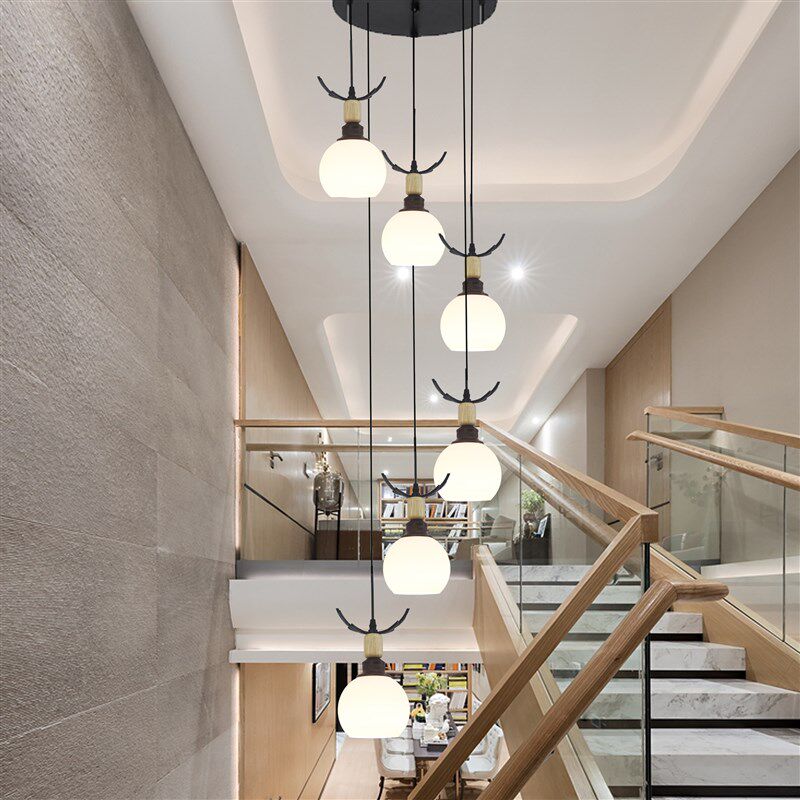 北欧简约loft楼梯长吊灯别墅旋转跃层铁艺玻璃餐厅吧台灯创意个性