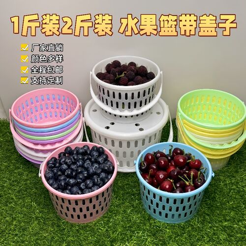 蓝莓包装篮包装桶圆采摘篮杨梅小篮子塑料小桶樱桃篮小白篮带盖子