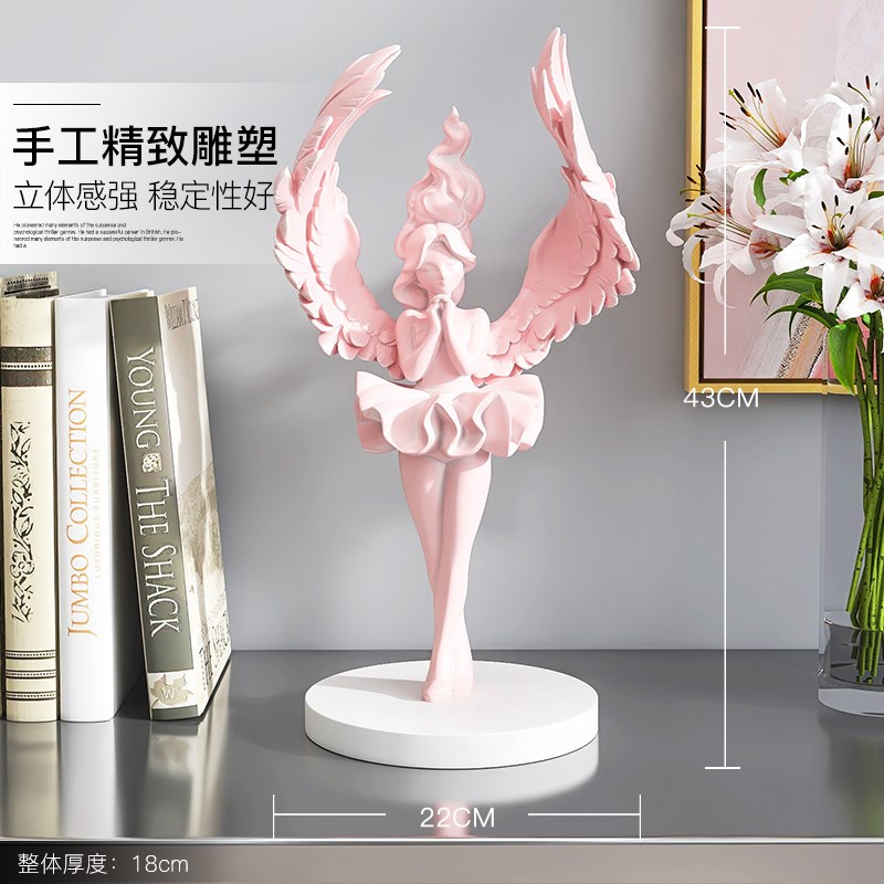 轻奢天使女孩桌面摆件客厅玄关大气装饰品欧式复古少女雕塑工艺品