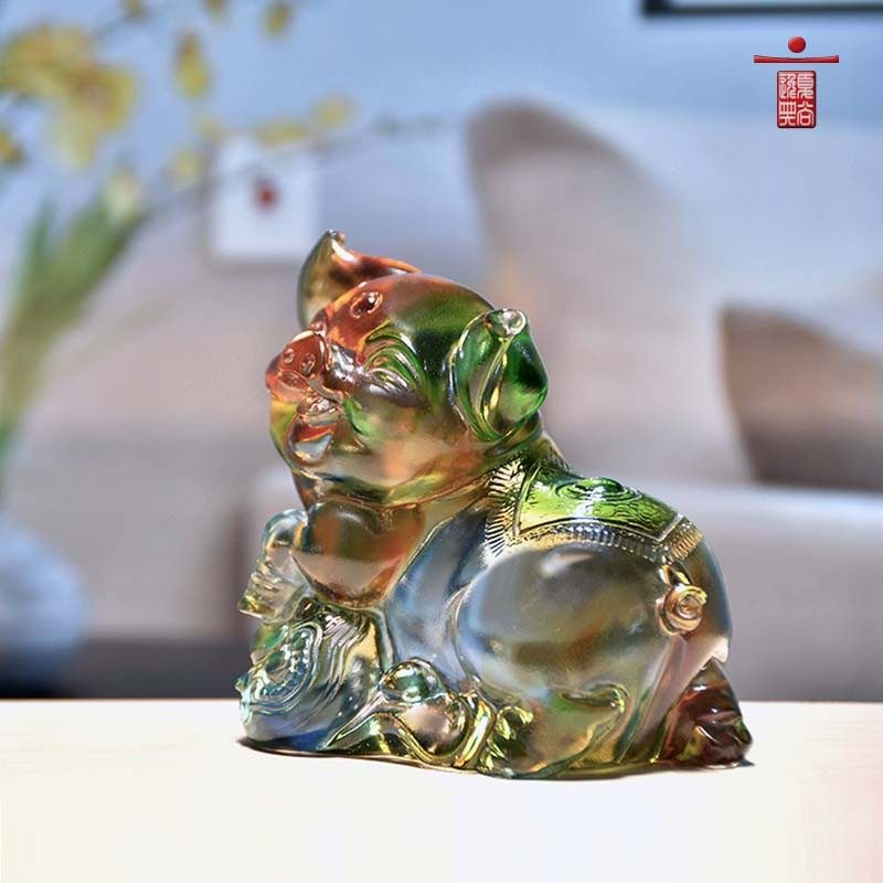 琉璃工艺品可爱生肖小动物生日礼物刻字办公桌面装饰水晶福猪摆件