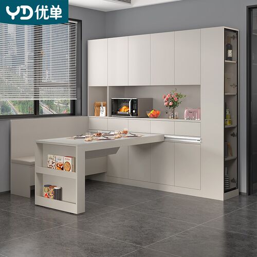轻奢家用奶油风客餐厅卡座餐边柜一体小户型可移动餐桌定制G180