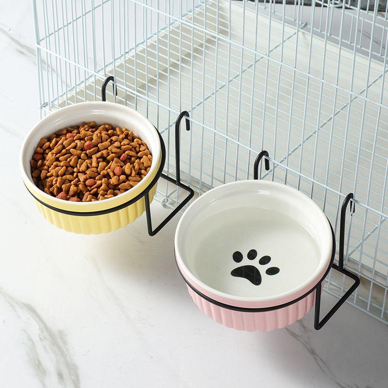 悬挂猫碗挂笼子猫咪饭碗小兔子食盆陶瓷猫粮狗碗盆增高架保护颈椎