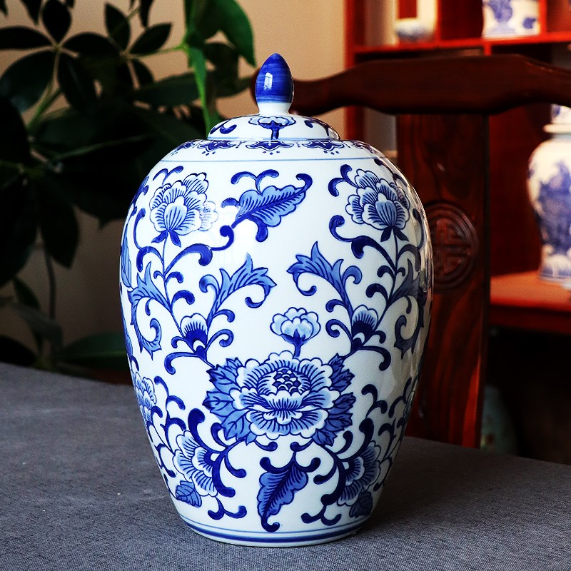 景德镇陶瓷器储物罐摆件装饰品罐子青花瓷玄关家居新中式仿古花瓶