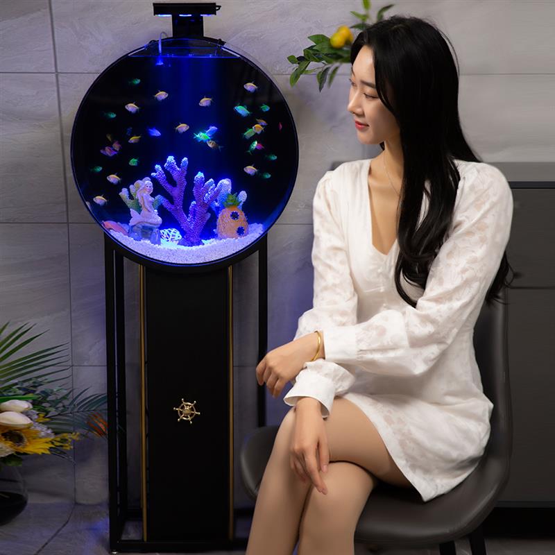创意生态落地鱼缸客厅用金鱼缸观赏缸 亚克力小型水族箱圆柱形金