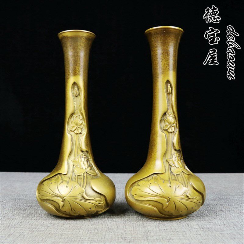 纯铜家居客厅工艺品中式复古办公室装饰插花干花瓶床头柜创意摆件