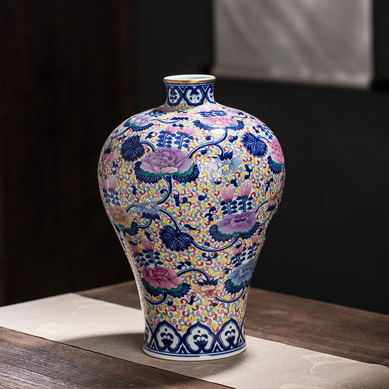 描金手绘仿古花瓶景德镇陶瓷瓶摆件客厅青花瓷新中式博古架瓷器