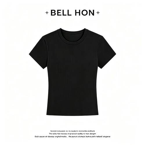 【BELL HON】夏季新款显瘦半袖宽松纯色圆领-BHT0004