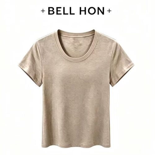 【BELL HON】夏季新款显瘦半袖宽松纯色U领-BHT0002U