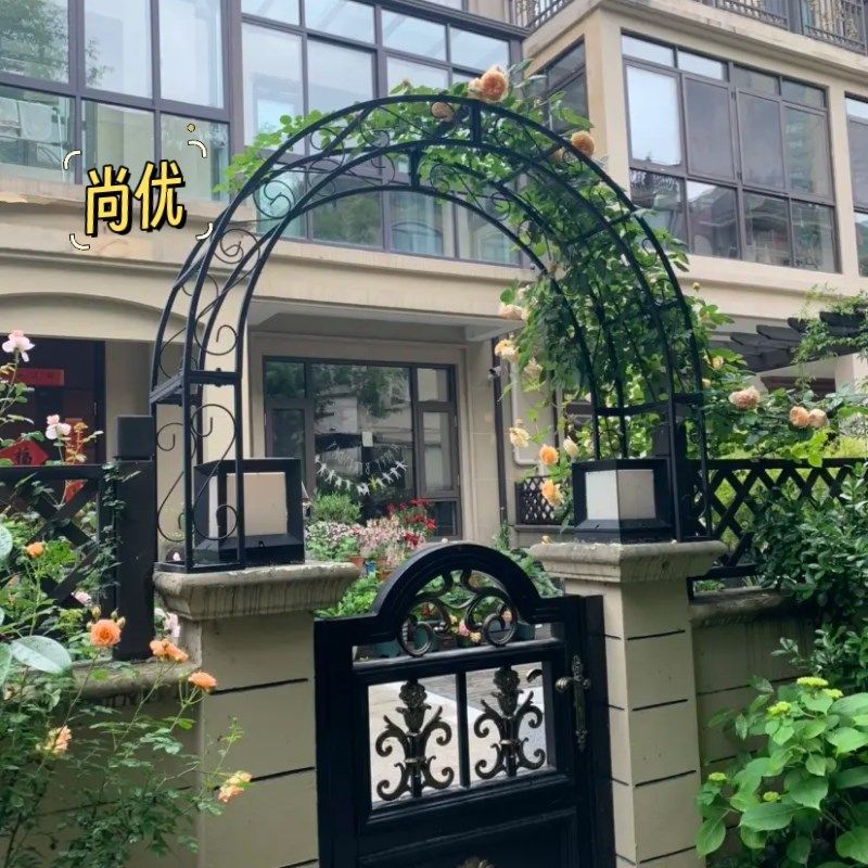 欧式铁艺拱门花架爬藤架户外花园庭院门头半圆拱形门月季花架定制
