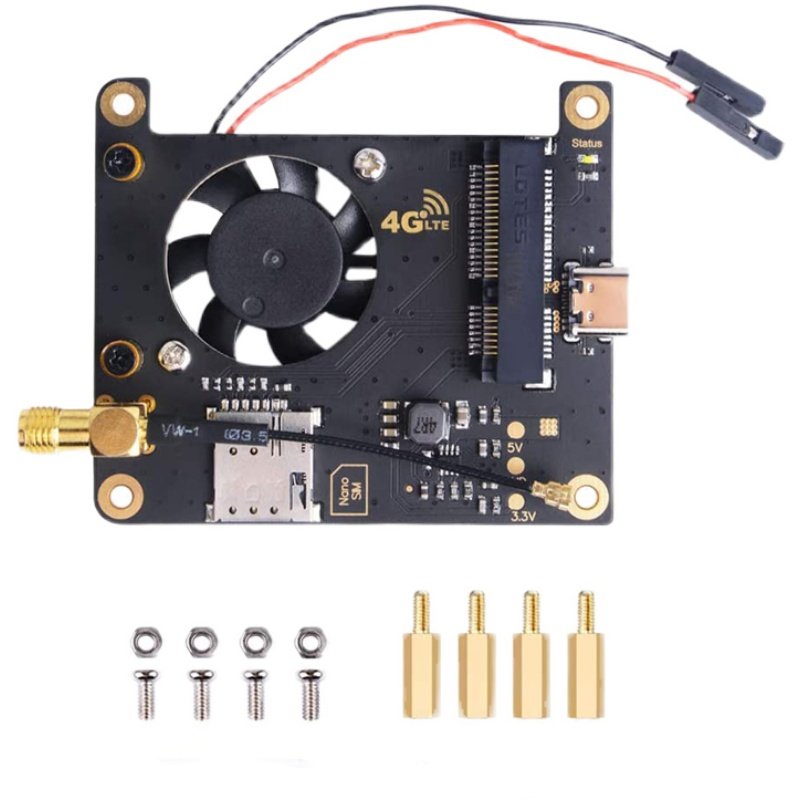 树莓派4B无线网络4G LTE模块通讯HAT Mini PCI-E扩展板带散热风扇
