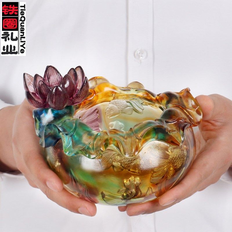 铁圈礼业年年有余鱼琉璃摆件工艺品客厅家居装饰品乔迁搬新家礼物