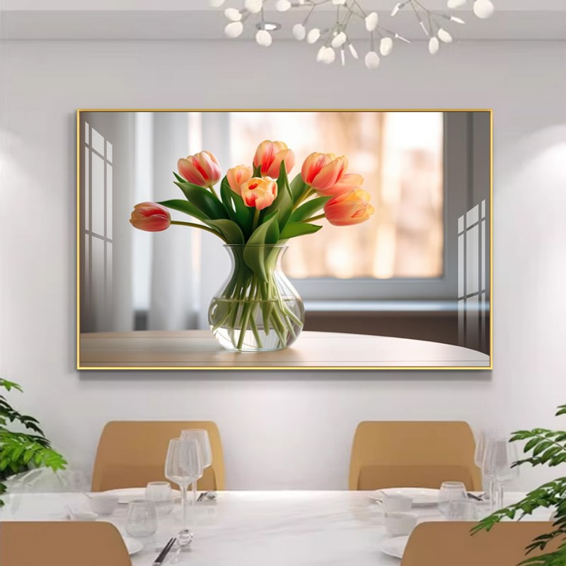 轻奢餐厅装饰画植物花卉客厅餐桌背景墙挂画高档卧室饭厅进门墙画