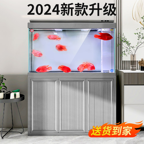 森森新款超白玻璃鱼缸客厅大型底过滤生态水族箱家用龙鱼缸