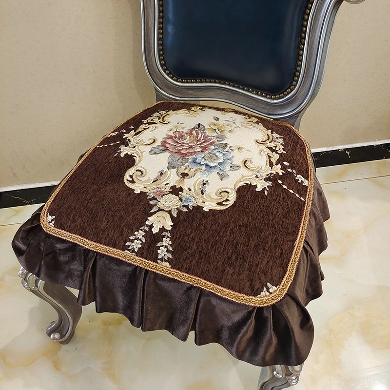 欧式餐椅坐垫雪尼尔提花防滑高档奢华椅垫椅子垫餐椅垫蓝色可定制