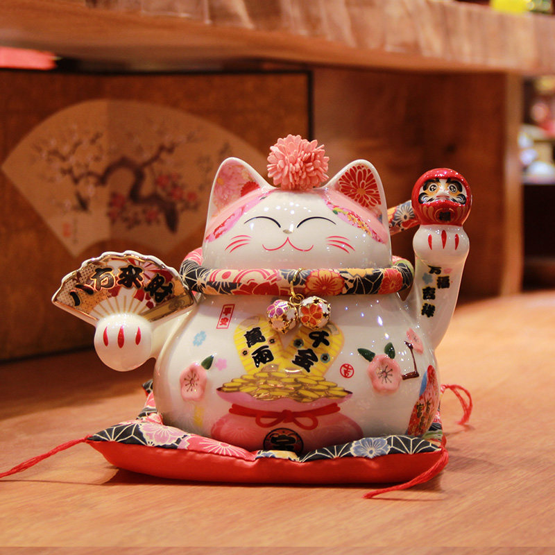 家用招财猫小号可爱办公室桌面摆件陶瓷存钱罐迷你家居车载装饰品