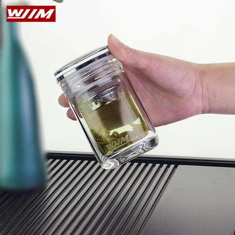 全透明水晶玻璃盖子玻璃杯单双层家用办公泡茶轻奢耐高温水杯子小