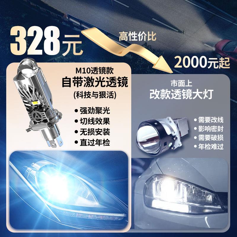带透镜汽车LED激光大灯改装远近光一体车灯强光超亮聚光高亮灯泡