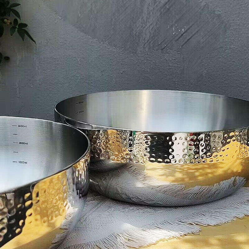 锤纹304不锈钢盆加厚家用厨房料理盆油盆打蛋和面洗菜火锅汤盆