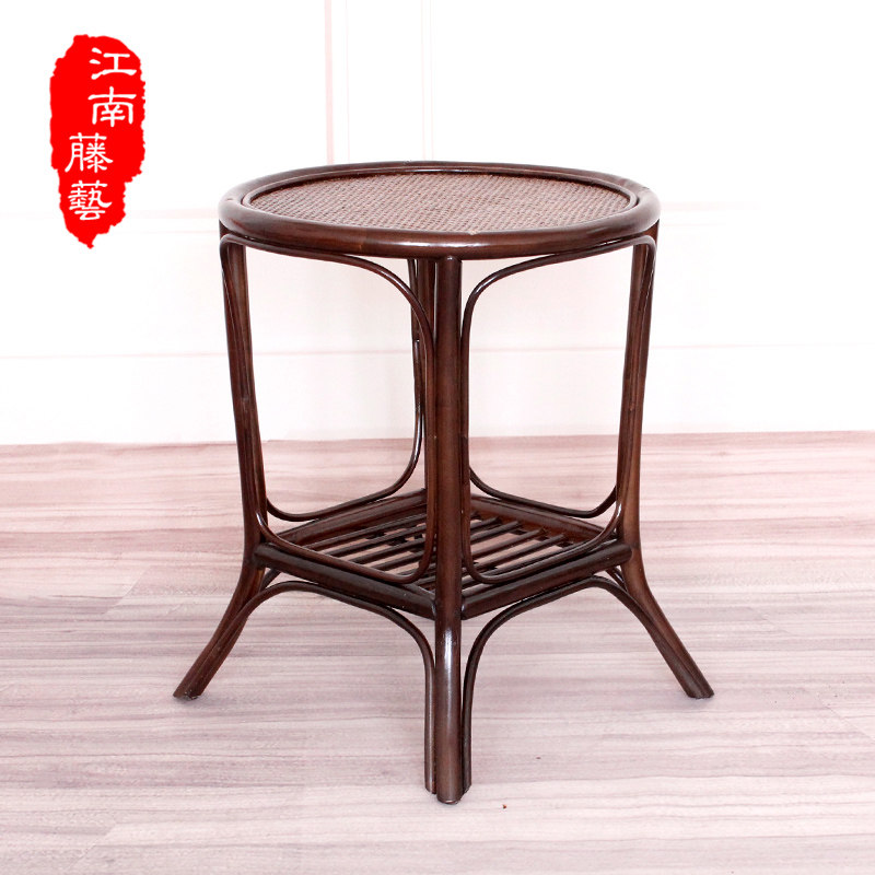 手工木质藤条编织家用简约小圆桌藤桌客厅边几阳台休闲小茶几桌子